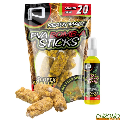 Stick PVA Pelzer Bomb-A Scopex Vanille + Booster Fluo (les 20)